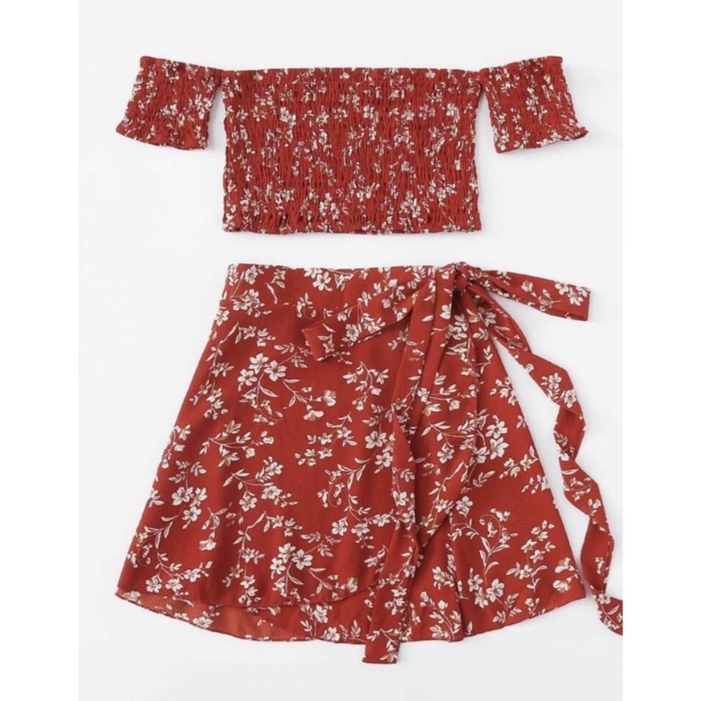 2pc Floral skirt & top set
